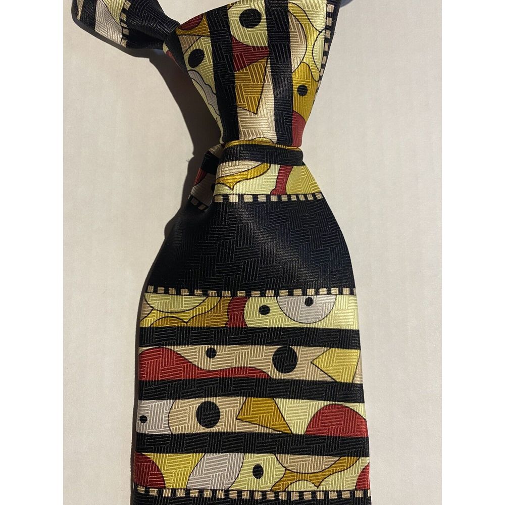 Roberta Collection Men's 100% Silk‎ Tie Yellow/Black/Red Abstract Made In Italy